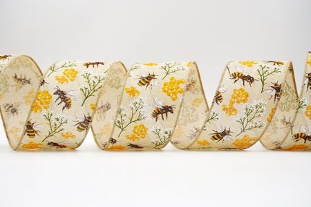 Весняний квітковий колекційний стрічка з бджолами_KF7491GC-13-183_натуральний